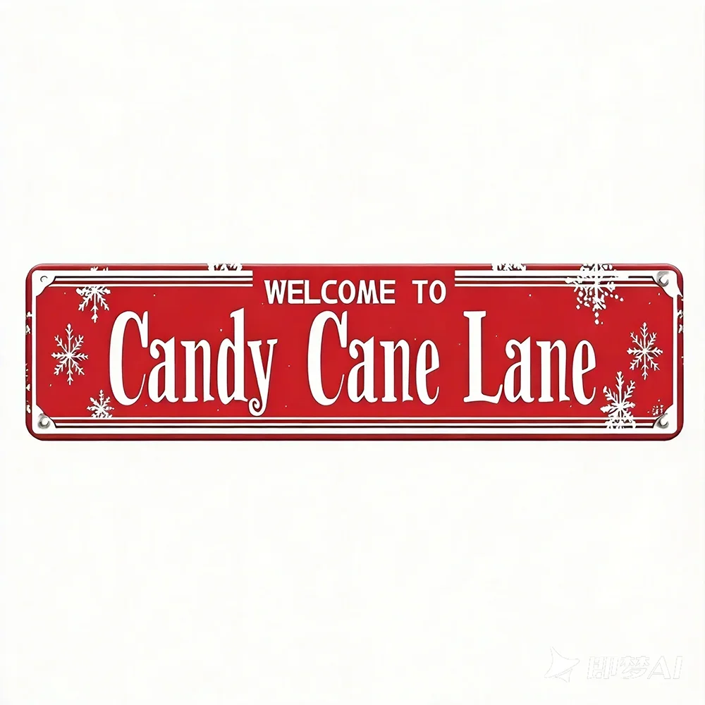 CIFbuy Customizable 2D Flat Xmas Metal Plaque,Personalized Red Candy Cane Lane Snowflake Indoor Outdoor Holiday Wall Ornament (D