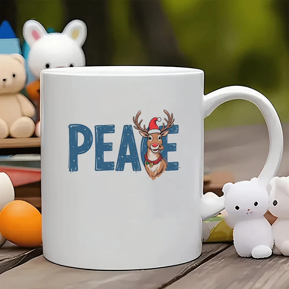 

11oz Cup + Starry Peaceful Reindeer Christmas Sticker Cup for Family Kids Holiday Coffee Gift