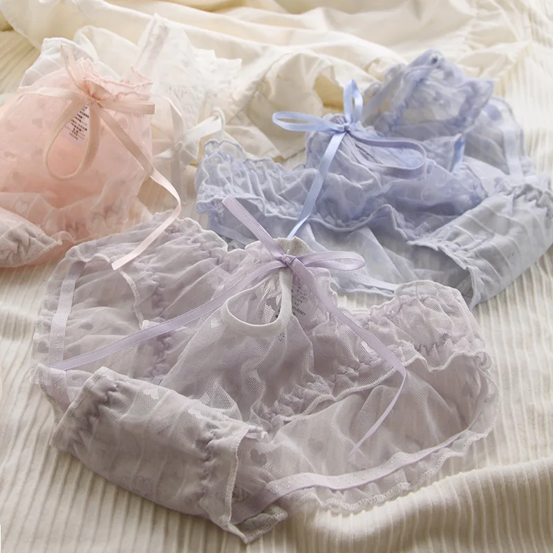 Young girl Underwear 5pc/lot lace Lovely middle Waist lace print Briefs student Panties children solid bow Teenagers