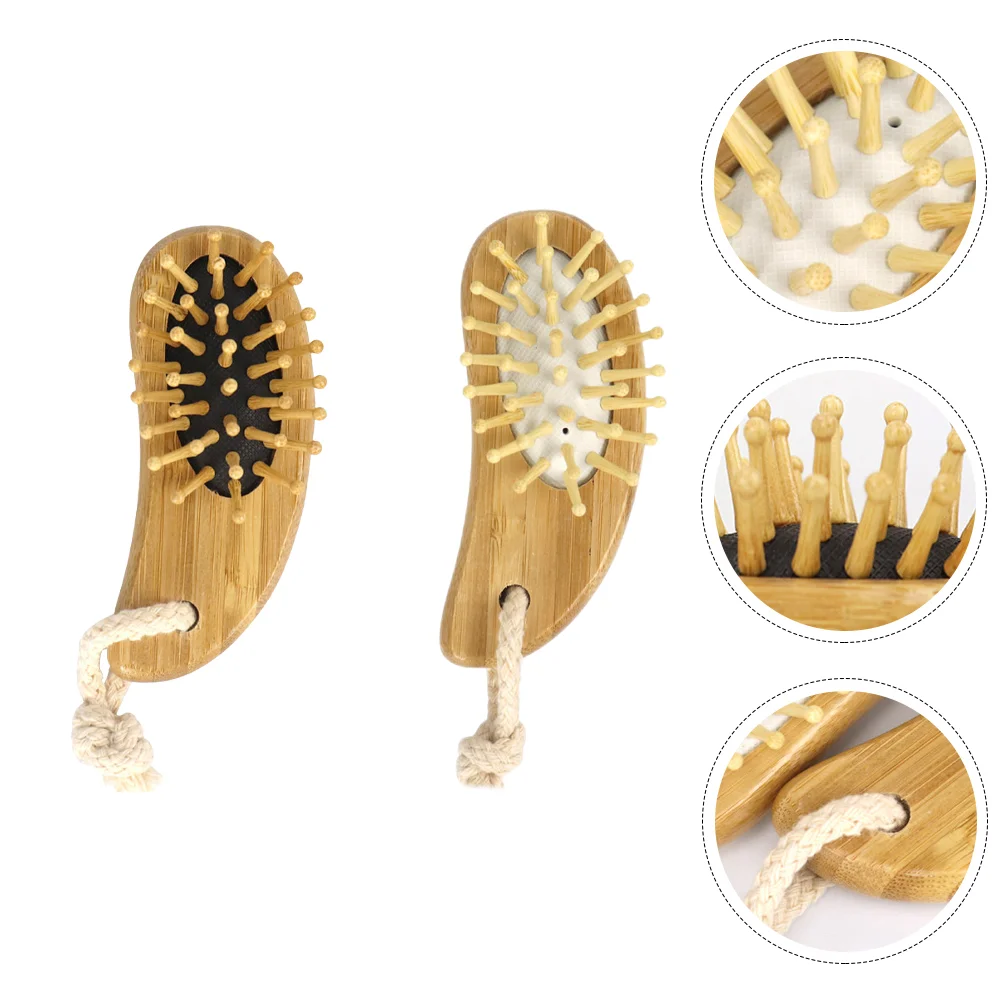 2 Pcs Comb Massage Beech Airbag Women's Mini Hair Brush Detangling Combs 10x4cm Sandalwood Hairdressing