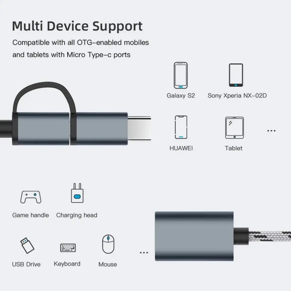 NNBILI nuovo adattatore 2 in 1 USB 3.0 OTG tipo C cavo adattatore da Micro USB a tipo C convertitore OTG per cavo Gamepad Flash Disk Type-C