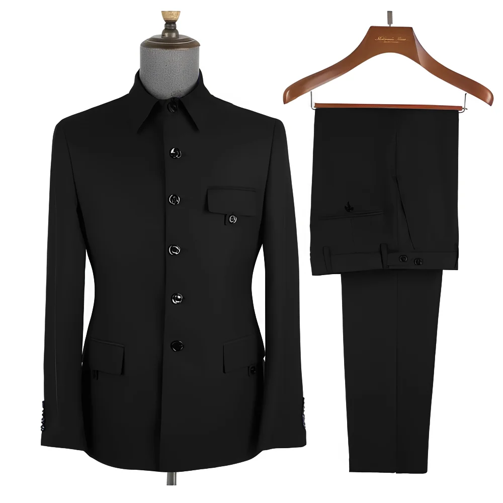 Royal Blue Formal Men's Suit 2 Piece Set Stand Collar Blazer Pants Slim Fit Wedding Groom Tuxedo Party Dress