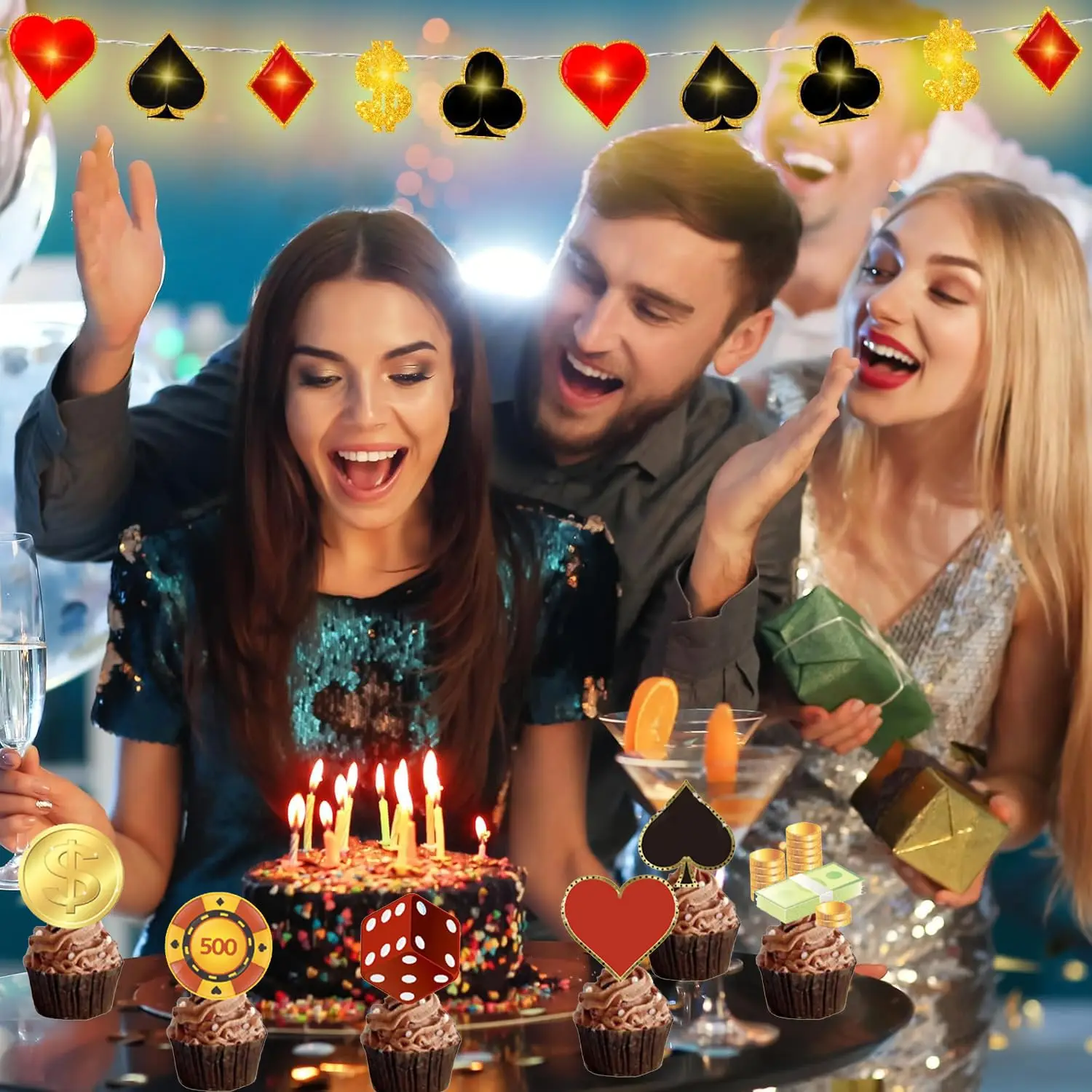 Las Vegas Party Supplies Slot Machine Dinner Plate Bonus Poker Banner Cake Topper Dice Spades Balloon Casino Birthday Decoration