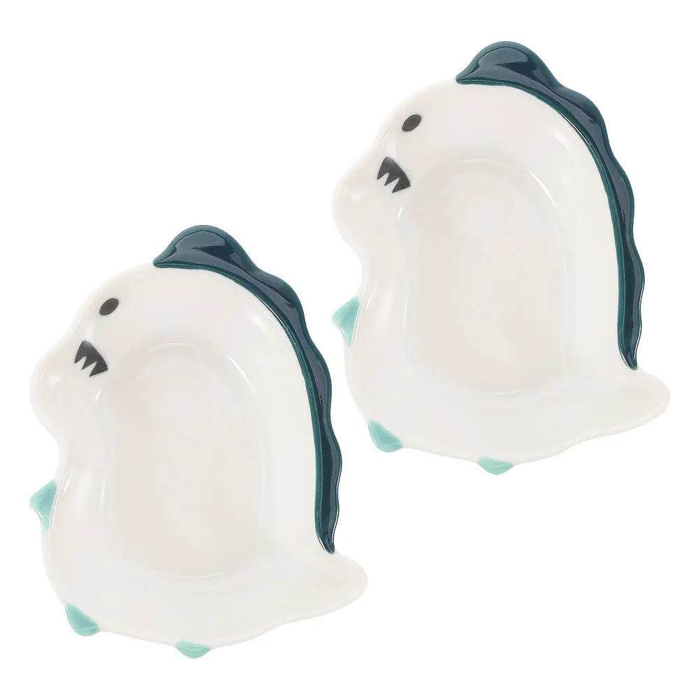 

2Pcs Creative Dinosaur Sauce Dishes Mini Ceramic Dipping Plates for Condiments Ketchup Soy Sauce Parties Picnics Dining