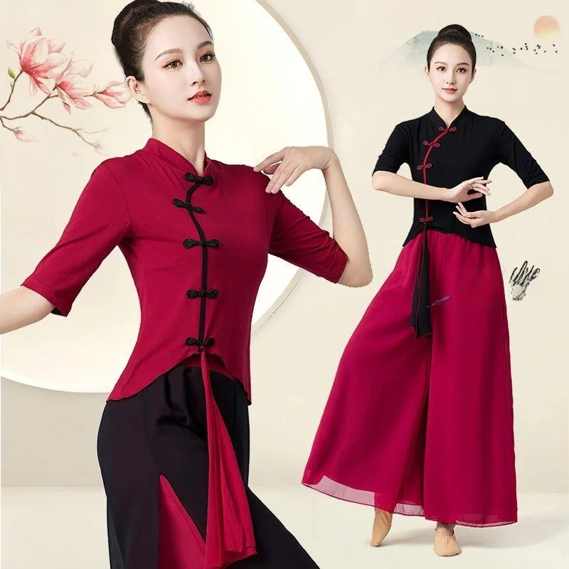 

Elegant Classical Dance Costume Set Women's Chiffon Sleeveless Outfit Fan Dance Practice Uniform Skirt Set Autumn New Arrival