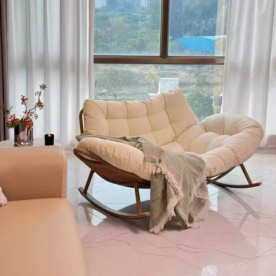 HYS Shell Double Rocking Chair Reclining Chair Adult Patio Living Room Balcony Rattan Chair Outdoor Leisure Rocking
