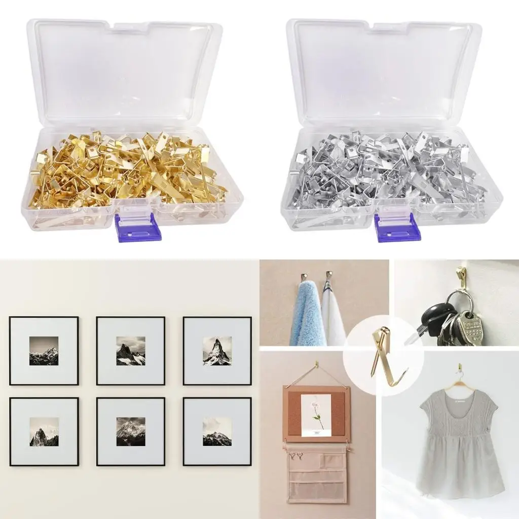 

Y1UD 120 Pcs Heavy Duty Picture Hanging Hooks Hardware with Nails Metal Picture Hangers for Drywalls Wooden Wall Durable