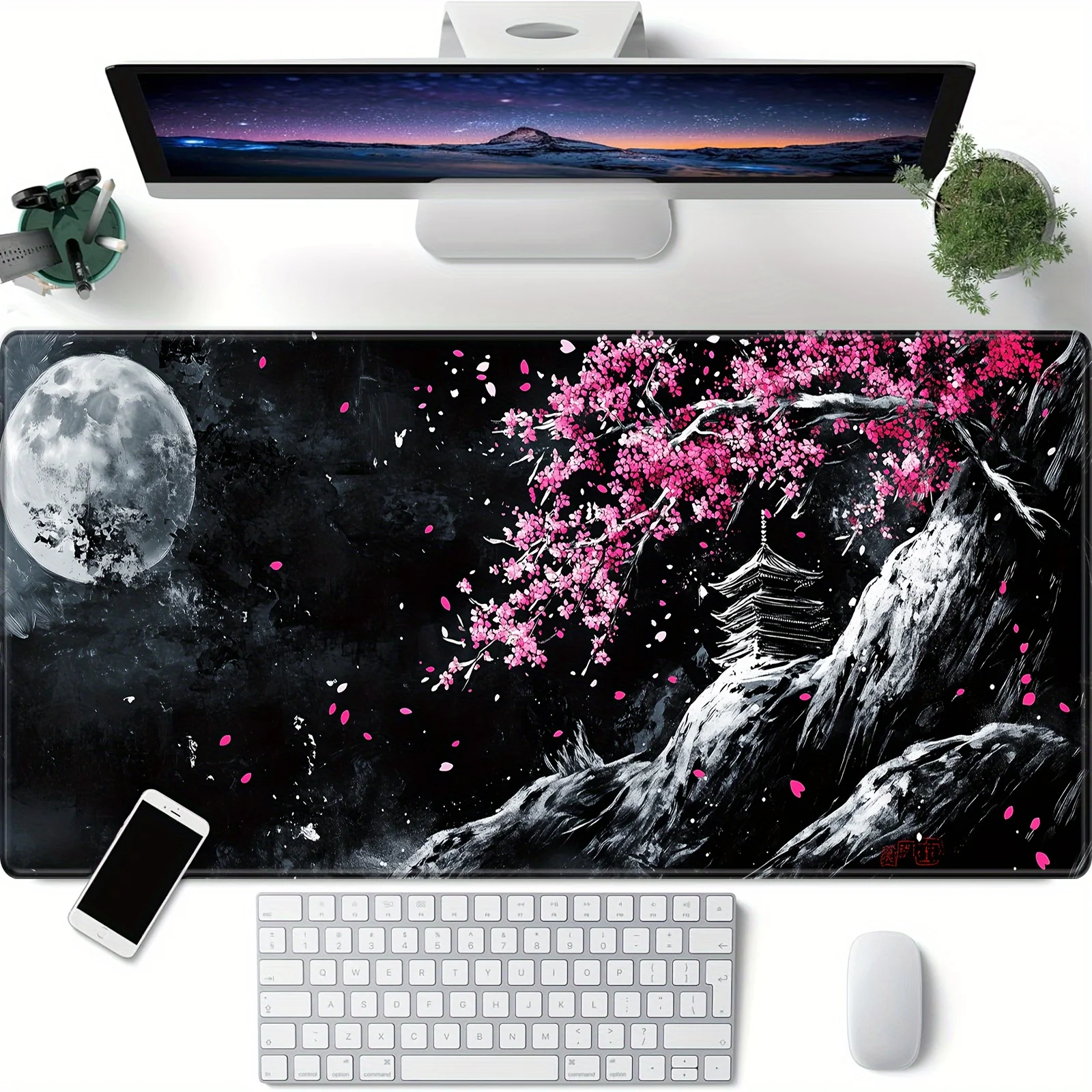 

Cherry Blossom & Moon Artistic Mouse Pad Rubber non-slip base Desk Mat High quality material gaming mat mousepad with lock edge