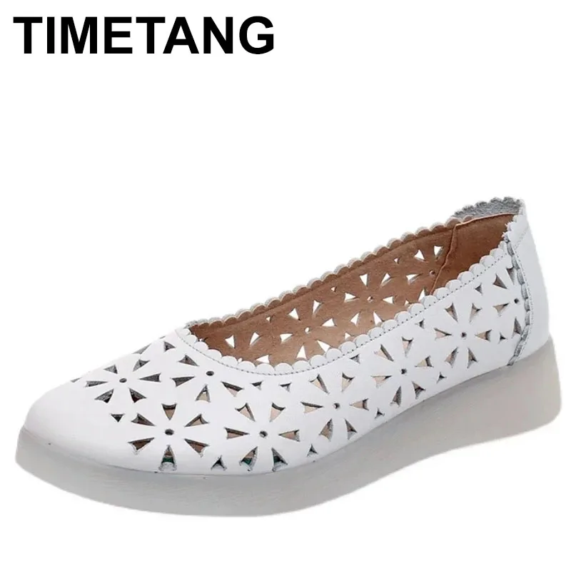 

2025 Spring Summer Cowhide Sandals Embroidered Hole Shoes Women Breathable Fashion Sandals Casual Shoes Flat / Mid Heels