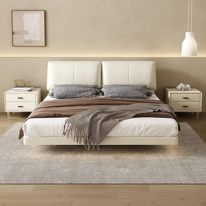 Italian Minimalist Sensor Lamp First Layer Leather Designer Master Bedroom Double Solid Wood Soft Bed Baby Elephant Ear