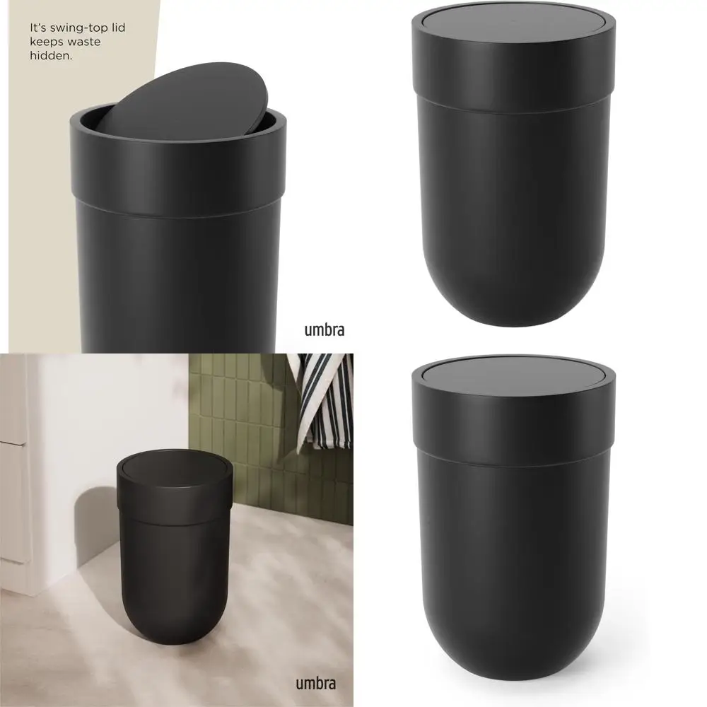 

Compact 1.6-Gallon Swing-Top Trash Bin for Bathroom or Office, Sleek Black Design