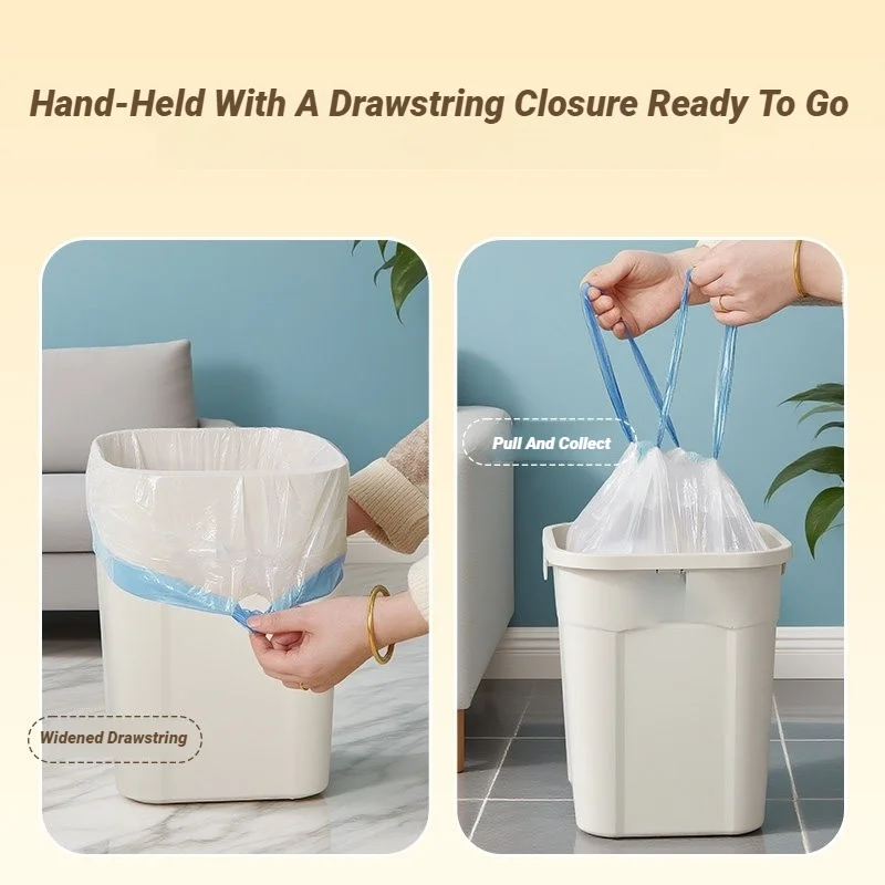 Drawstring Garbage Bag Household Portable Kitchen Large Thick Plastic Bag Student Dormitory Automatic Closing White Multi Use