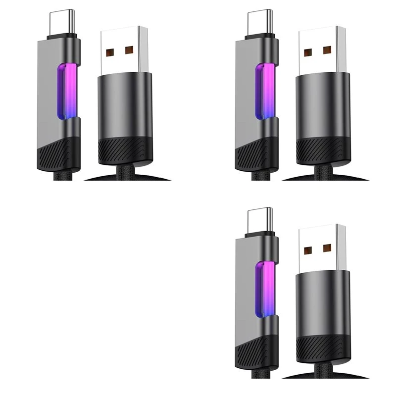 2026 New 3X RGB Fast Charging Cable 2M 120W 6A USB To Type-C Charge Cable With RGB Ambient Light USB To Type-C