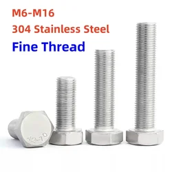 M6-M16 304 Stainless Steel Fine Thread Outside Hex Head Bolt External Hexagon Head Screw Pitch 0.75/1.0/1.25/1.5mm