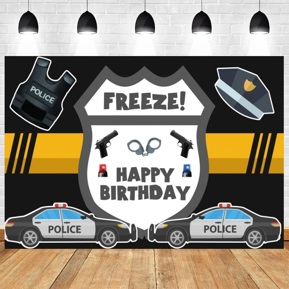 Police Gun Theme Baby Shower Birthday Party Children\'s Portrait Personalized Photography  Vinyl Background Decor Supplies