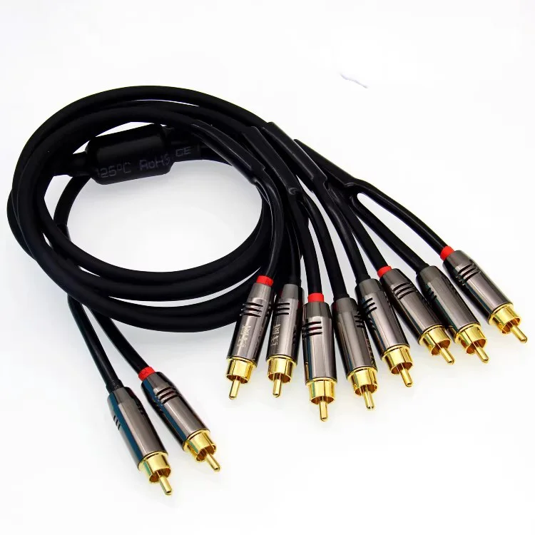HIFI RCA 2 Male To 8 Male Splitter Cable For Speakers Independent Shielded Gold Plated Connector Aux Cord For Speaker Subwoofer