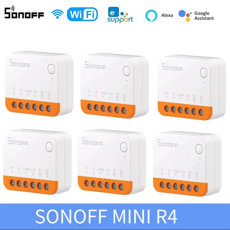 SONOFF-MINI R4 Módulo Interruptor WiFi, 2 Way, Módulo Smart Home, Relé Wi-Fi, Controle Remoto de Voz, Alexa, Google Home, Alice