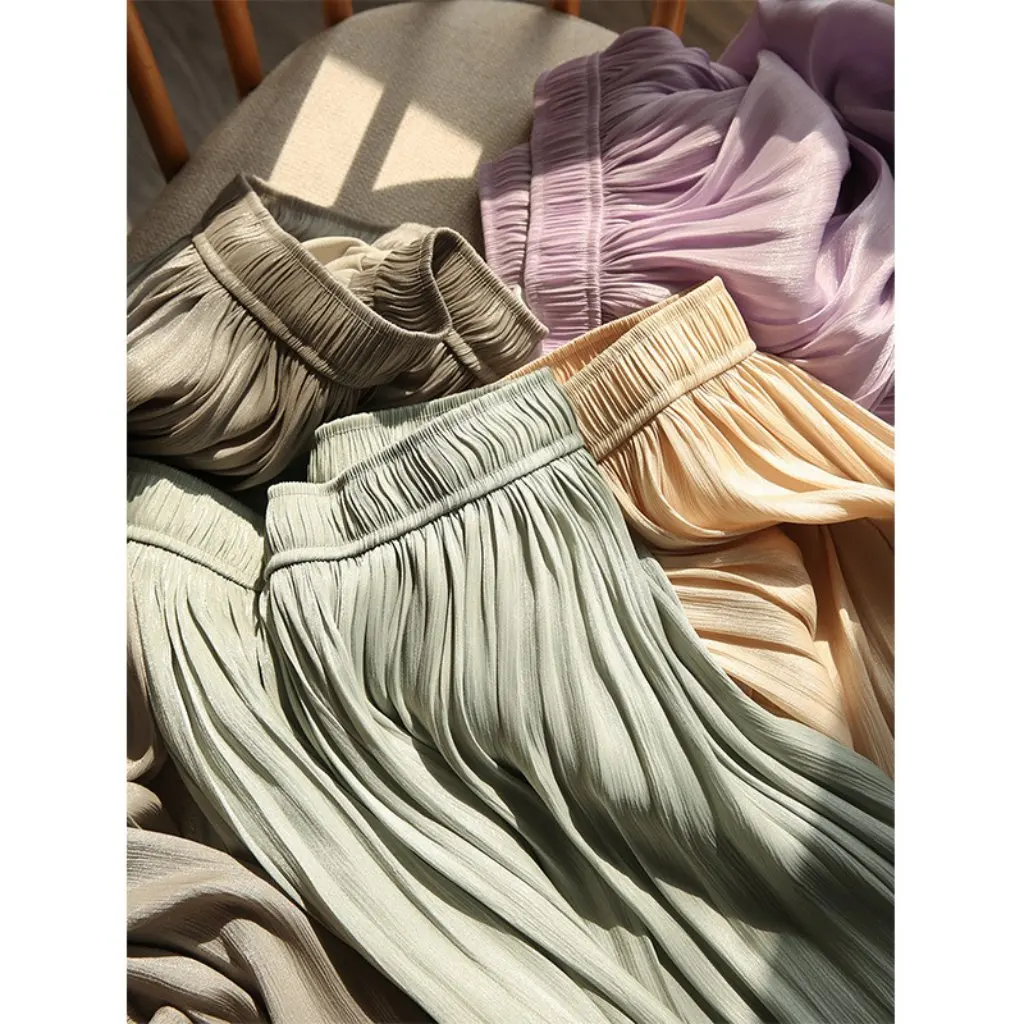 

Gloss Texture Pleated Skirt 7 Colors Three-Dimensional Cut Slimming Solid Color Romantic Swaying Summer Half Skirt for Women