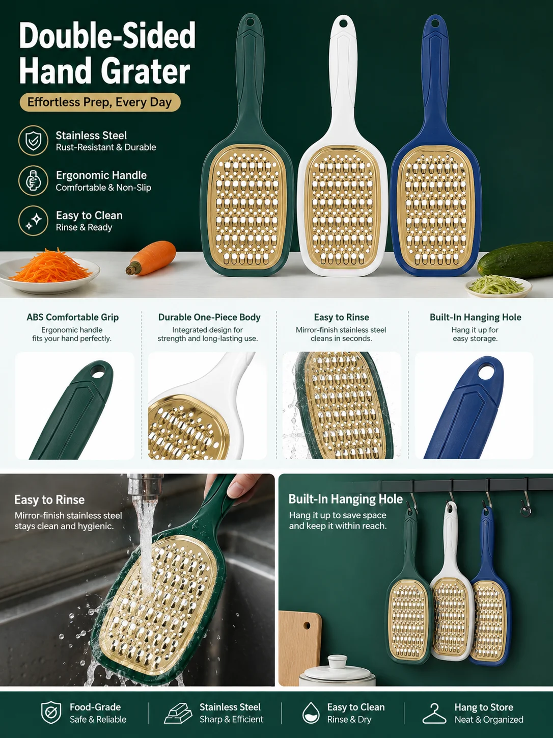 Kitchen multifunctional double-sided vegetable slicer, chopper, fruit cutter, potato peeler, cheese grinder, multifunctional