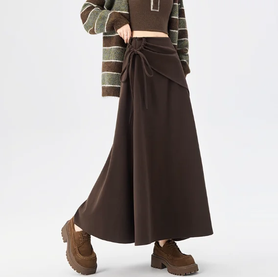 2026 French Irregular Woolen Skirts Women's New Drawstring Loose Casual Skirt Female High Waist Drape A-line Skirts U466