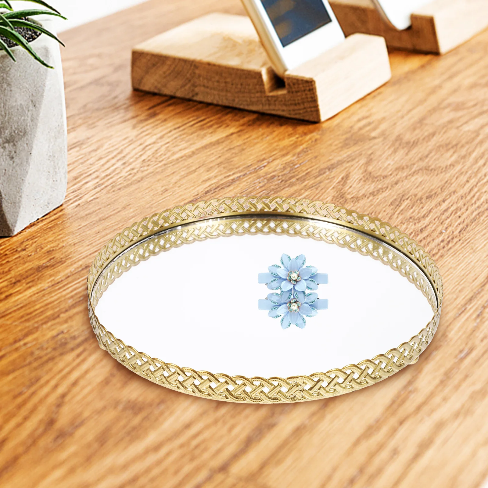 علبة طبق المجوهرات مادة الحديد صنعة بديعة الغرور صينية للحمام غرفة نوم خواتم تخزين صواني تخزين المجوهرات #5