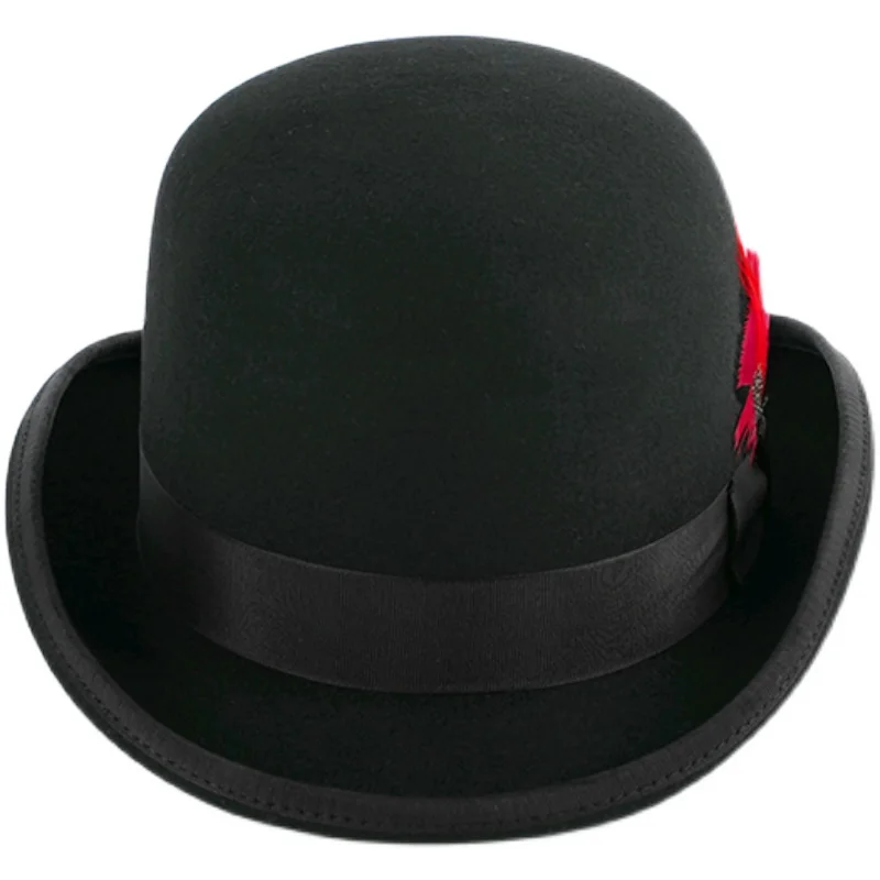 British Style Wool Felt Bowler Hat Billycock Bob Hat Bombin Derby Hard Felt Hats Rounded Crown for Men Women Vintage Black