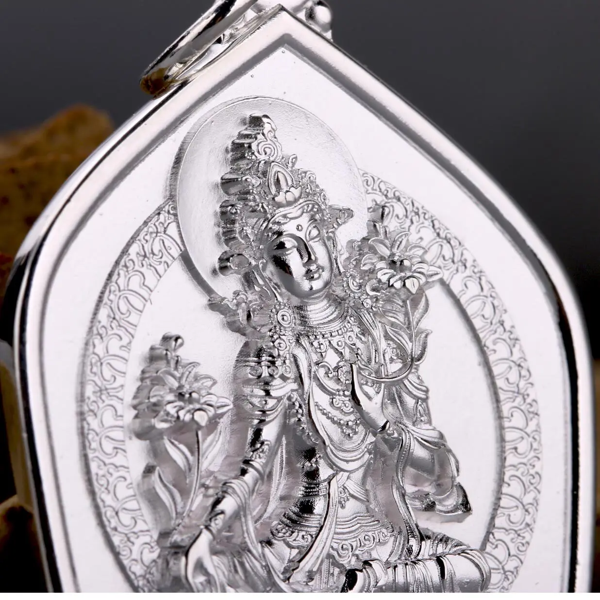 Sterling Silver Green Tara and Manjushri Pendants Buddhist Necklace Charms for Couples, Spiritual Jewelry Gift Accessory