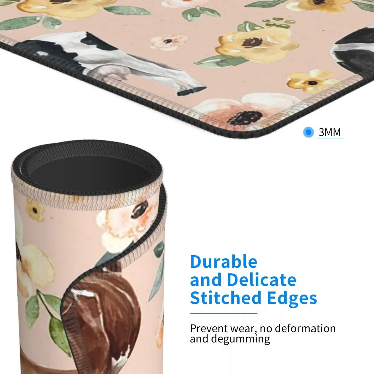 Cow Floral On Blush Pink Mouse Pad Computer Keyboard Mouse Mat Gamer PC Laptop Desk Mat Office Accessories Table Mats