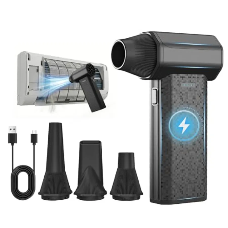 Compressed Air Duster 110000RPM Electric Air Duster 240-Min Max Runtime and 2.5H Fast Charging 3-Speed Rechargeable Mini Blower