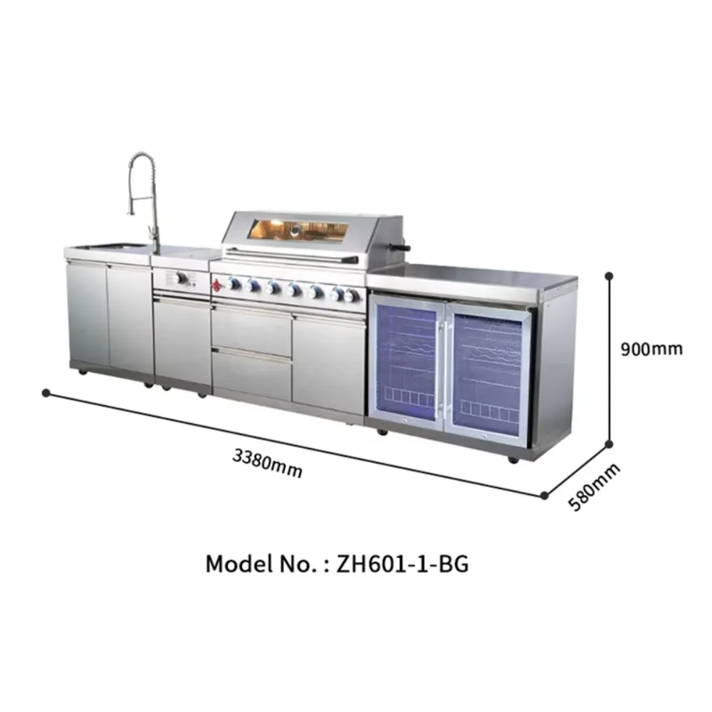 Luxury Weatherproof Stainless Steel Modular Outdoor Kitchen Set Marble Countertop Grill Sink Trolley For Backyard Patio