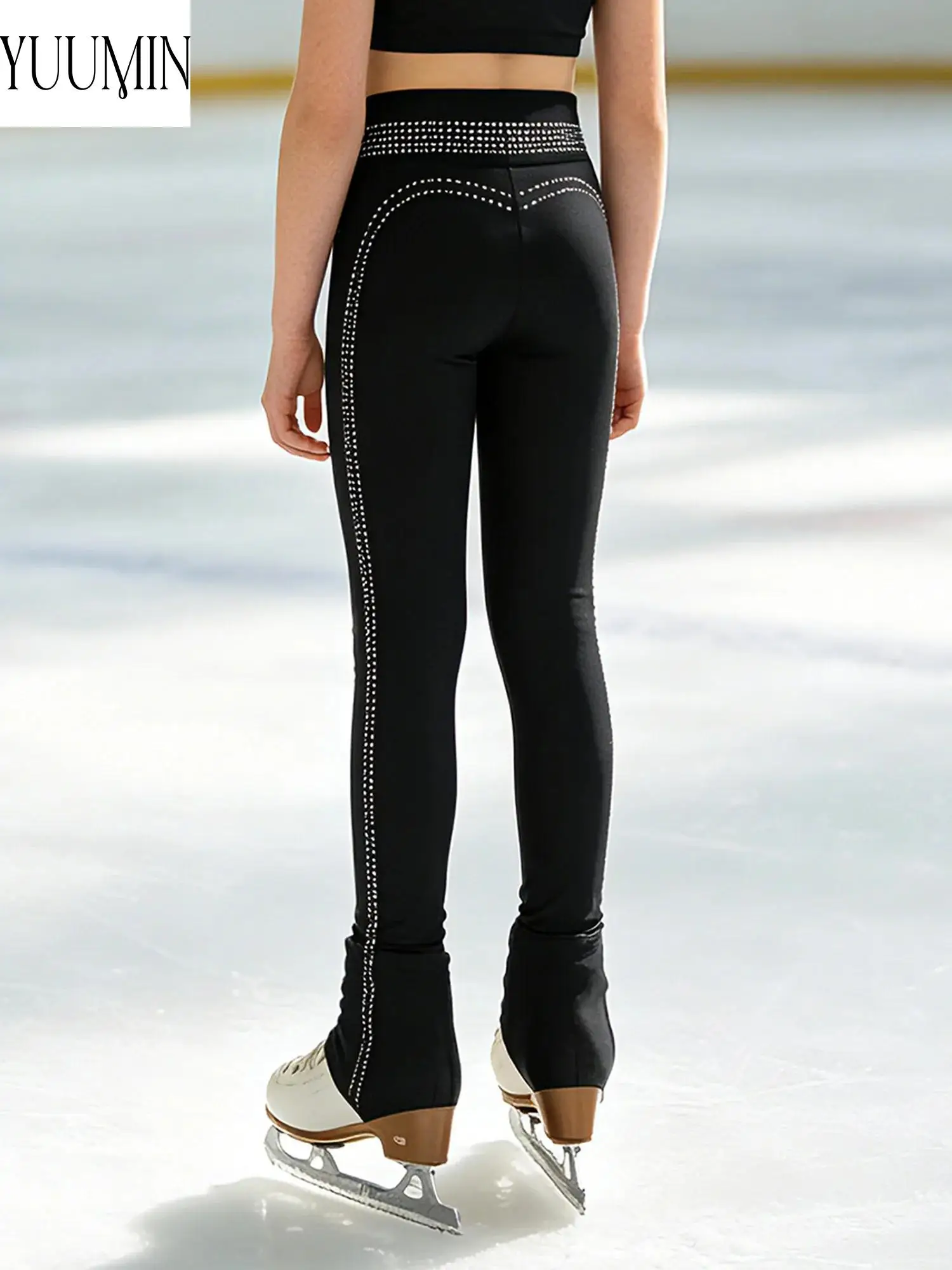 Children Shiny Sequins Rhinestones Leggings Elastic Waistband for Figure Skating Gymnastics Dance Competition Performance Stage