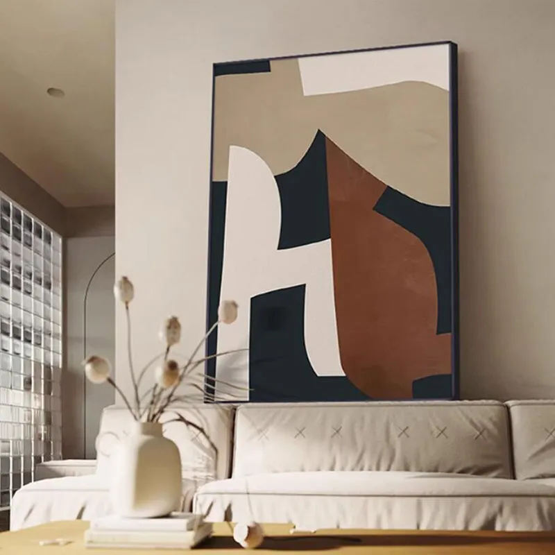 Soft-Tone Geometric Abstract Art Print - Modern Textured Wall Decor for Living Room Hallway, High-Quality Printed Poster, Unfram