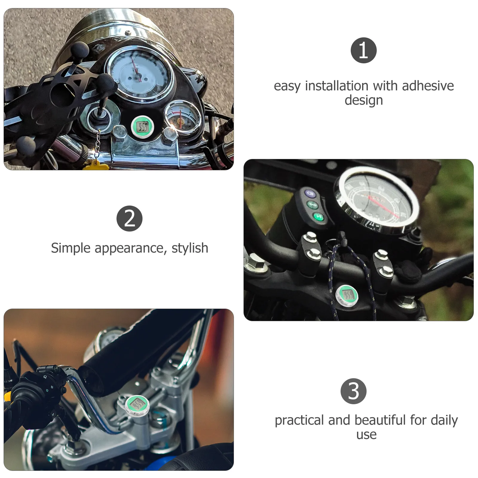 

Sticky Motorcycle Instrument Mini Digital Clock Motorbike Accessories Small Meter for Scooter Bike Car Stick On Clock Easy