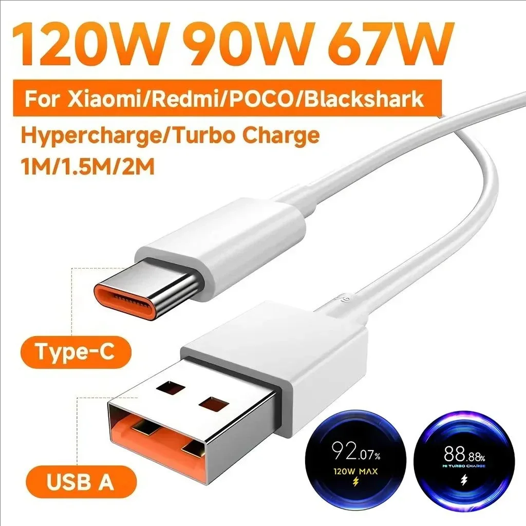 120W 100W 90W 67W 6A Turbo Fast Charging Type C USB Cable For Xiaomi 11 12 13 14 15 17 Redmi Note 11T 12 13 14 POCO X5 X6 X7 Pro