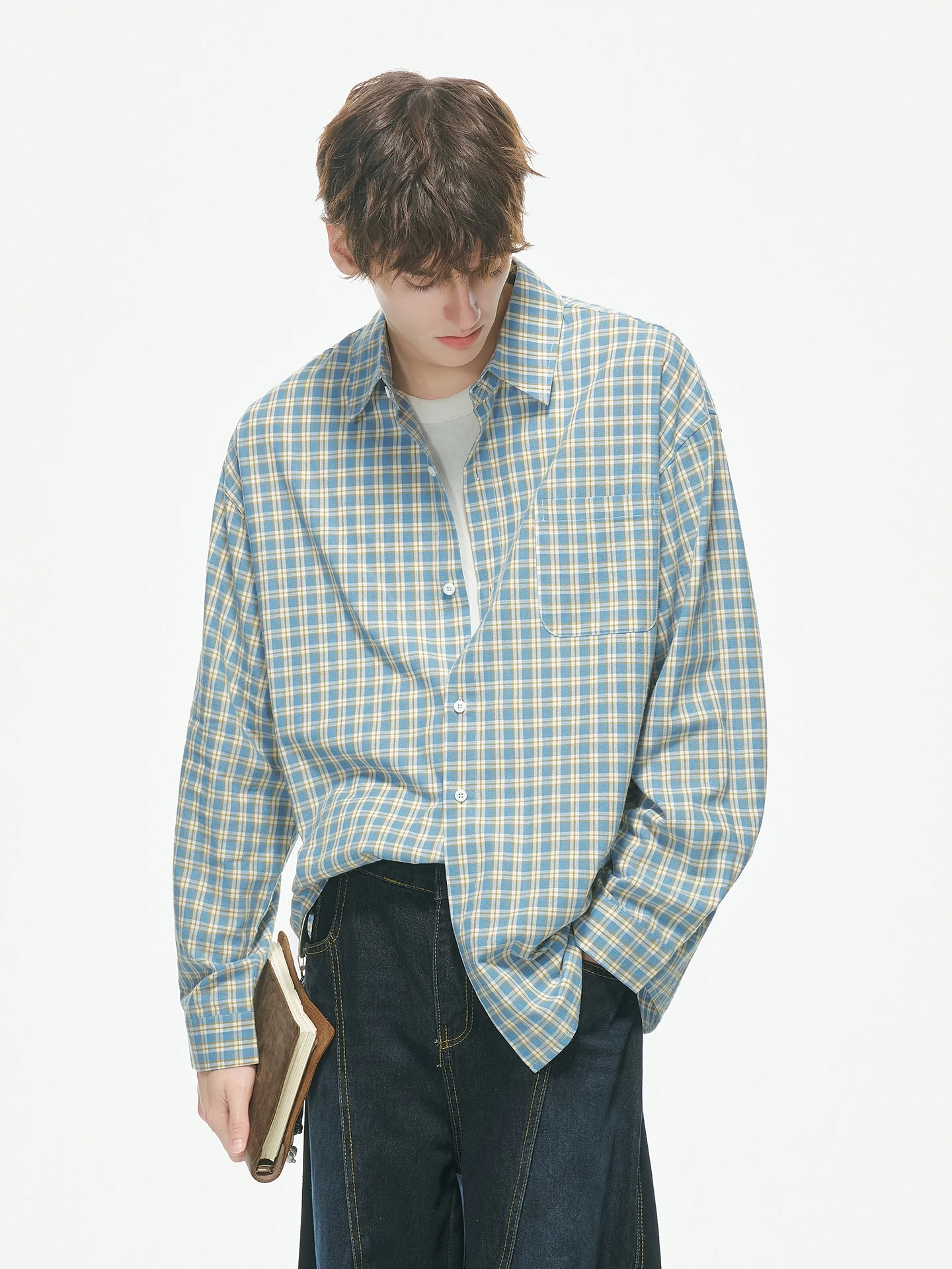 Dream Made Men's Casual Plaid Long Sleeve Shirt Inner Wear Commute Style Autumn Fashion Men's Clothing Cotton Blend Fabric