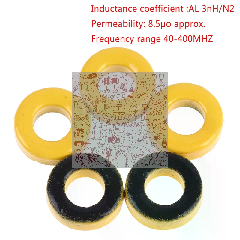 T37-6 Iron powder cores 9.5*5.2*3.3mm AL=3.0nH/N2 8.5uo Iron dust core Ferrite Toroid Core Coating yellow gray