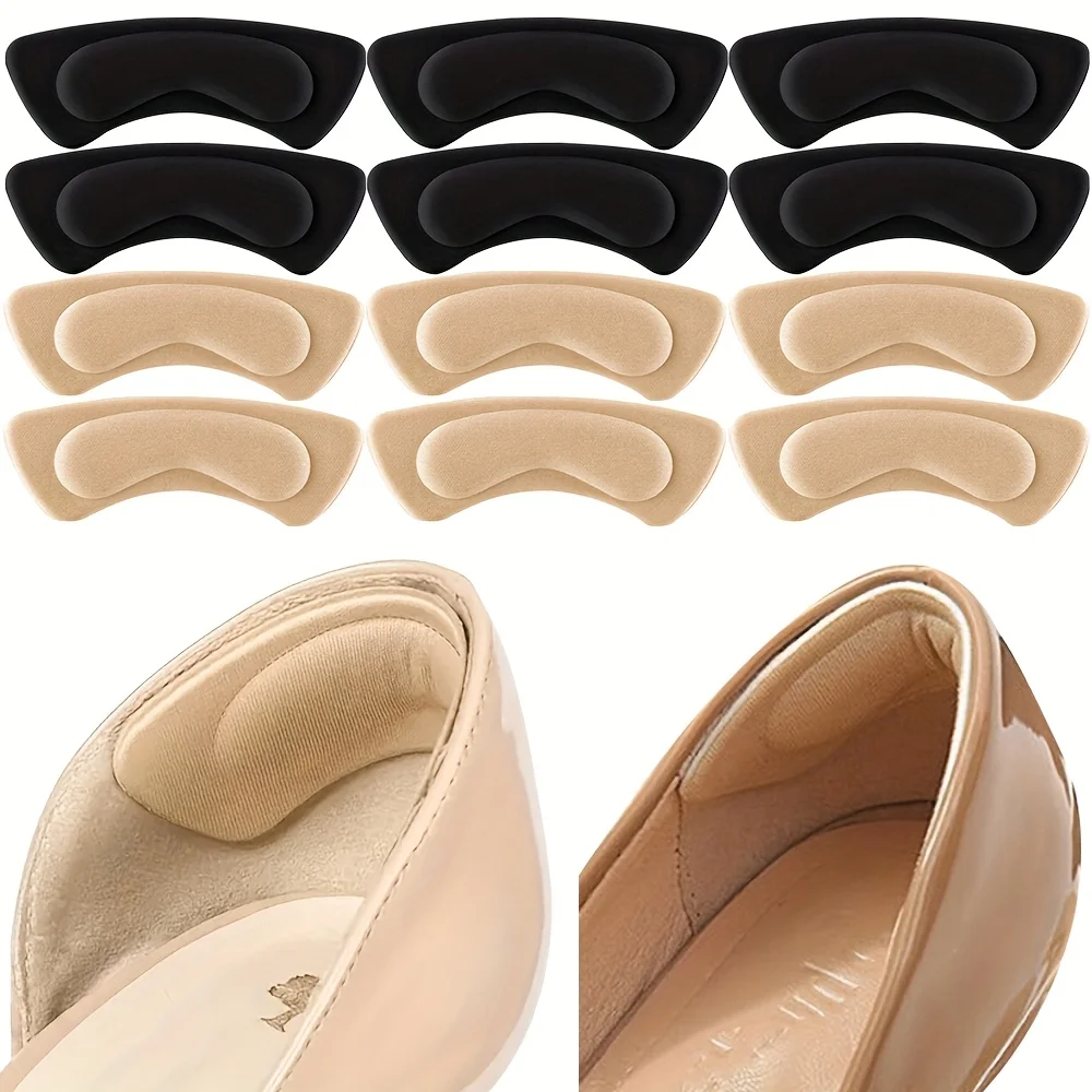 8pcs (4Pairs) Beige & Black Self-Adhesive Heel Grips, Soft Anti-Wear Non-Slip Shoe Heel Inserts for Long Walking Standing