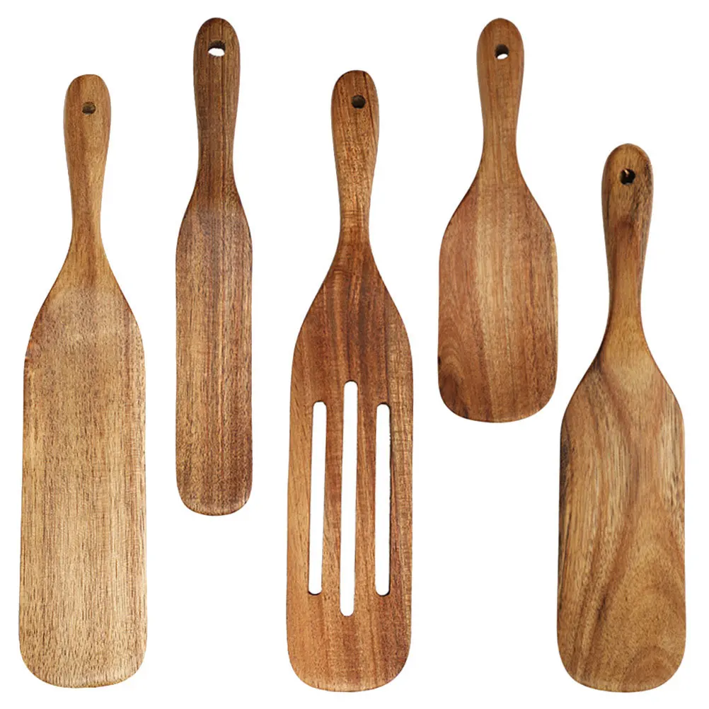 

5 Piece Cooking Shovel Set Kitchen Utensils Wooden Spatulas for Wok Non Stick Pan Utensil Housewarming Gift Wood Reusable