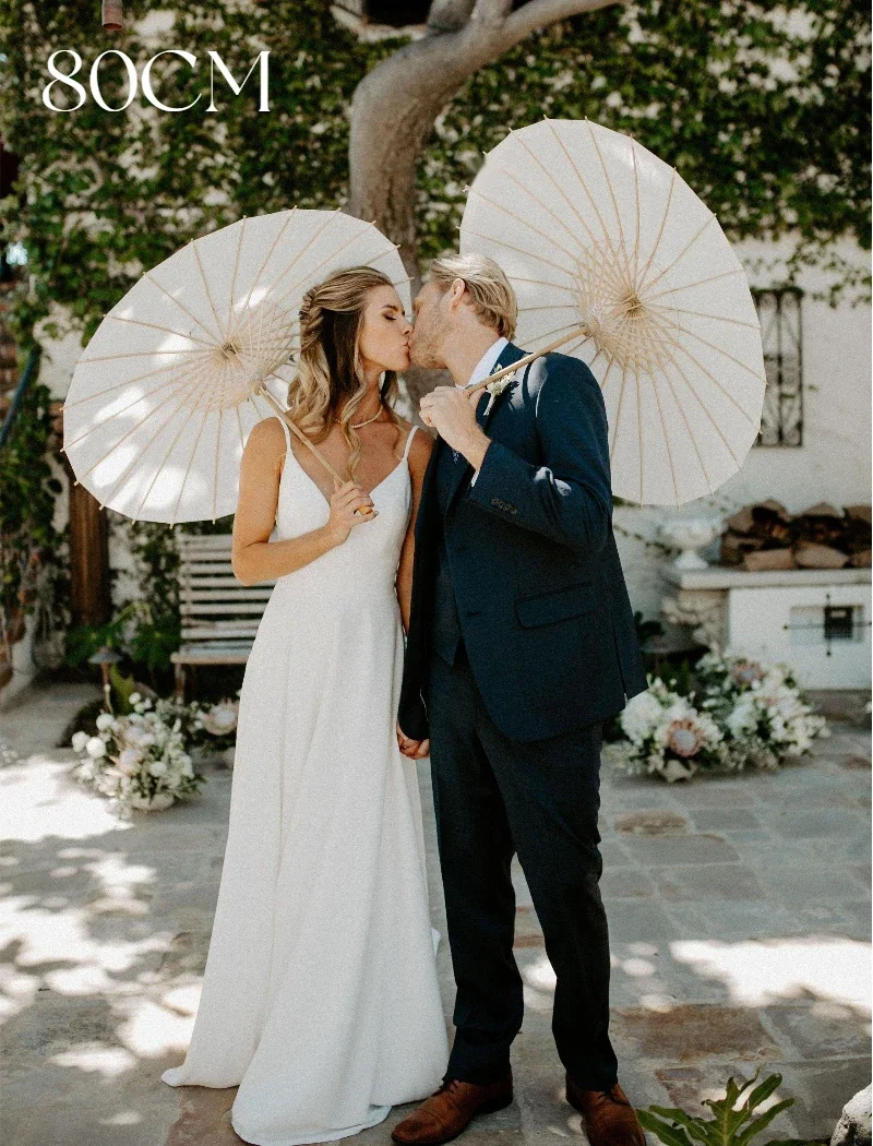 6-20PCS Paper Parasol 60/80cm White Umbrellas Wedding Photo Props Paper Umbrellas Party Favor for Guest Bridal Shower