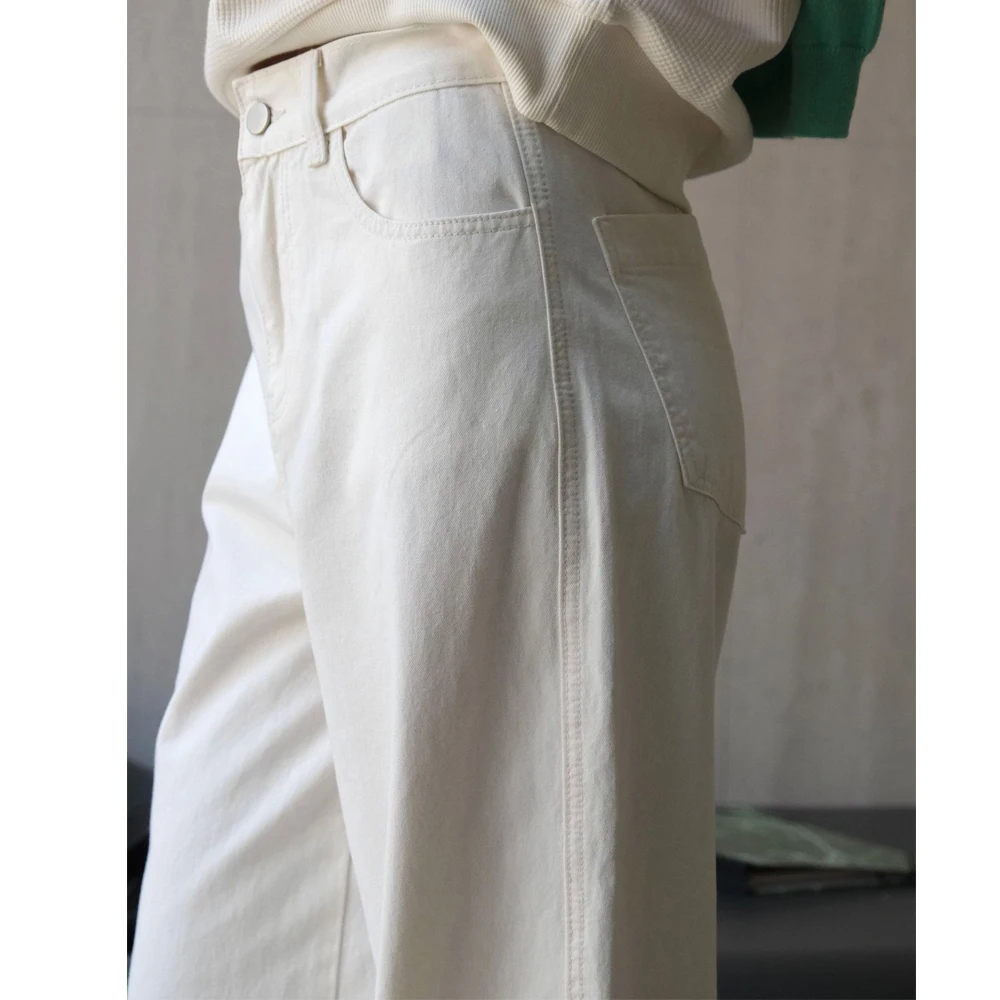 2024 Women Autumn Wide Leg White Denim Pants High Waist Cotton Stright Pants Fashion Clothes Pants Female Trousers