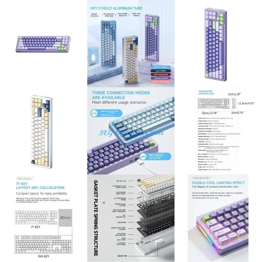 

U75B Gasket Structure Gaming Keyboard TypeC Mechanical Keyboard BT5.0 2.4Ghz RGB