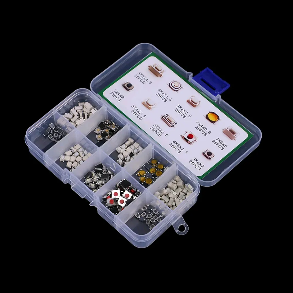 250 Pcs/1 Box Universal 10 Types Car Remote Control Tablet Actile Push Button Switch Car Keys Button Touch Microswitch with Box