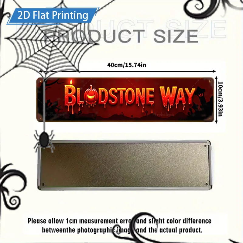 1pc 8x12inch Metal Sign Halloween Bloodstone Way Sign - Spooky Pumpkin Bat Decor for Haunted House Party