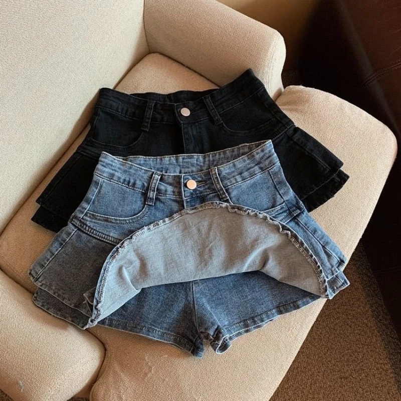 

Spring Summer Jean Skirts Pants Korean Style Kids Girls Denim Skirt Pants 2025 New Arrival Children High Waist Cake Skirts