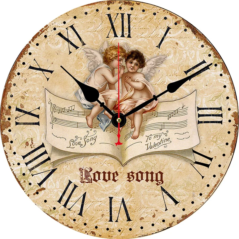 Reloj de pared redondo de Ángel Retro, sala de estar, dormitorio, cocina, decoración del hogar, reloj de pared, reloj de cuarzo silencioso, artículos de decoración del hogar