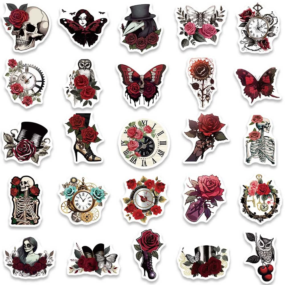 50pcs Punk Skull Rose Art Stickers Pack Laptop Stationery Phone Journal Accessories Sticker Aesthetic Diy Scrapbooking Materials