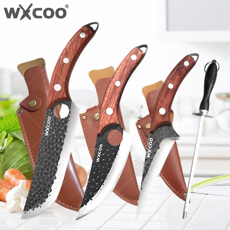 WXCOO Hand-Forged Butcher Knife Boning with Cover Professional Kitchen Knife for Fish Meat Cutting Barbecue Cooking Accessories