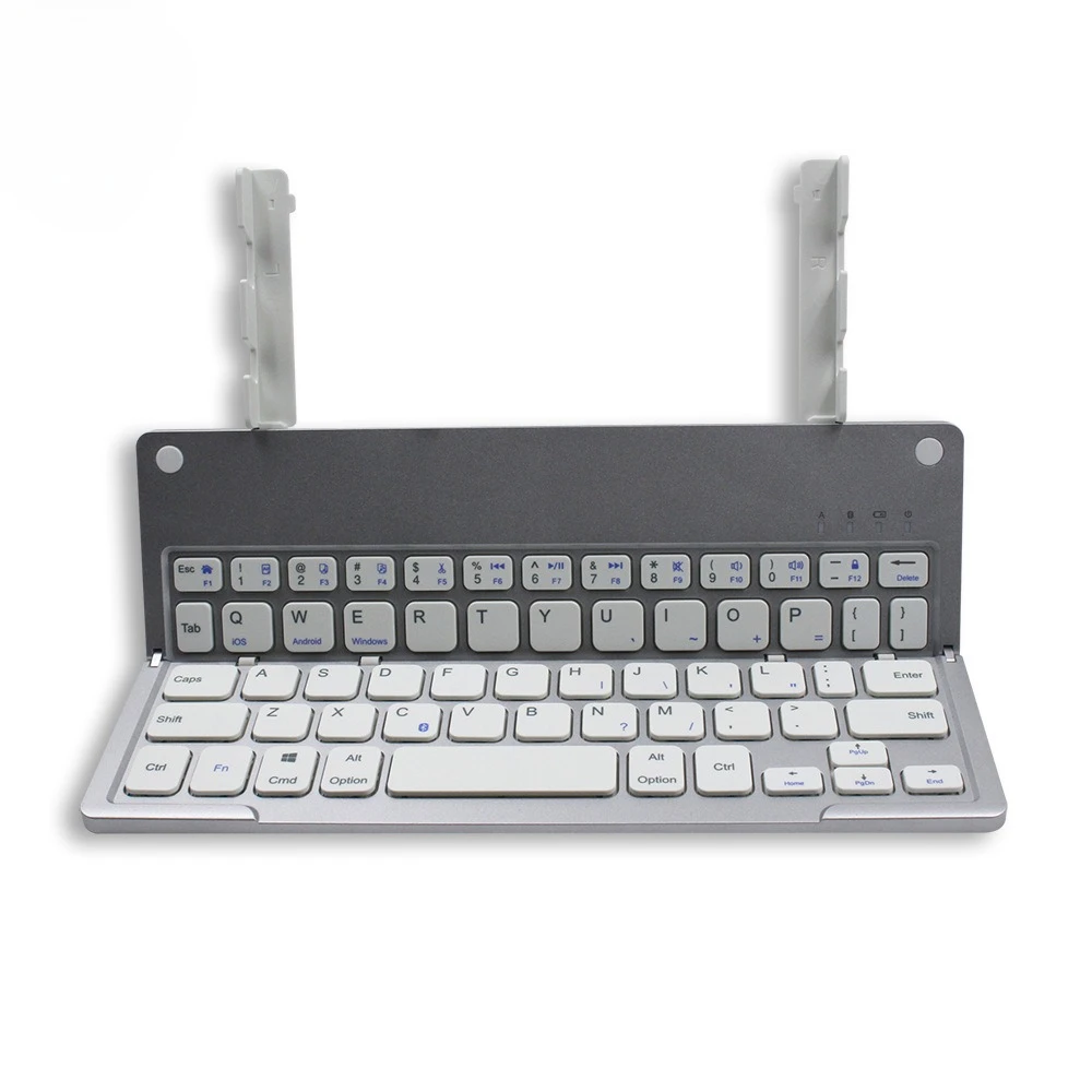 Portable Two-folding BT Keyboard  66 Keys Folding BT Keyboard for Tablets with Phone Holder