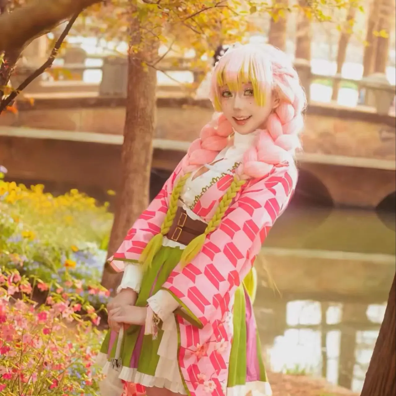 

Anime Demon Slayer Kanroji Mitsuri Maid Costume Cosplay Pink anniversary Dress Outfits Halloween Carnival Party Disguise Women