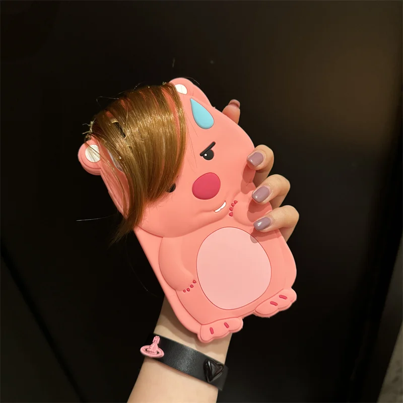 INS Korea Cute Cartoon Funny Bangs Loopys Stereoscopic Phone Case for IPhone 15 14 13 12 11 Pro Max Soft Silicone Back Covers